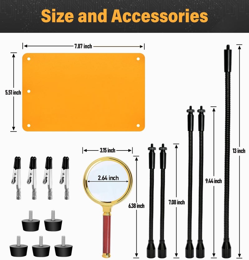 KLSKKJ Helping Hands Soldering Station with 80cm 5X Magnifying Glass, 4 Flexible Arms Solder Helping Hands Magnifier and Third Hand Soldering Tool for Electronic Repair Soldering Jewelry Crafts - Image 4